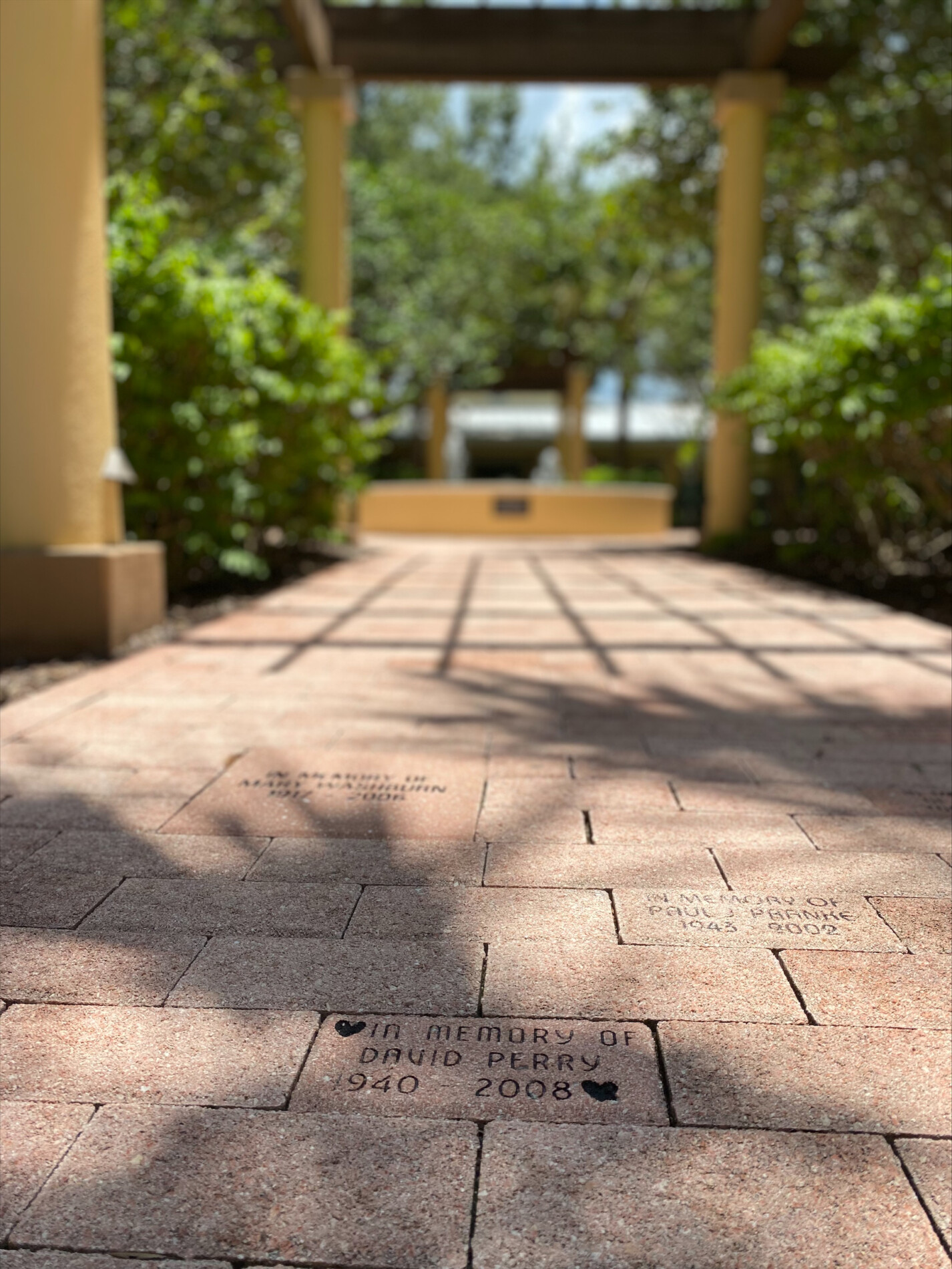 Tribute bricks under covered walkway