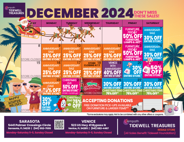 Tidewell Treasures December 2024 Sales Calendar