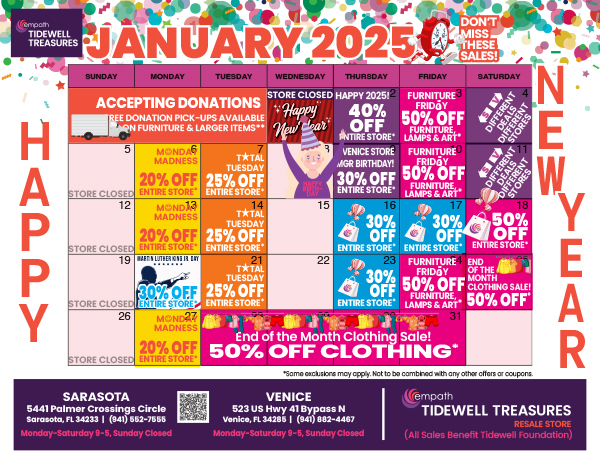 Treasures January 2025 Sales Calendar